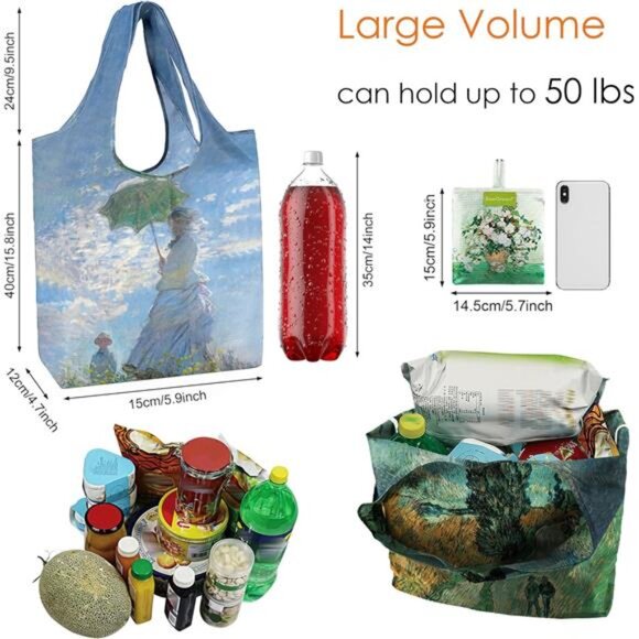 Reusable Grocery Bags 6 Pack Heavy Duty Foldable Tote Bags Large Shopping Bags - Picture 2 of 7